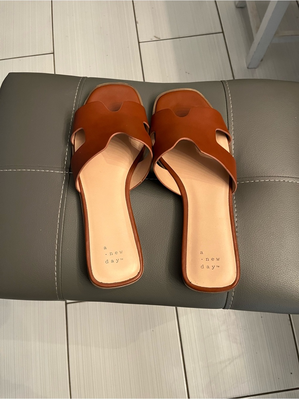 a new day Brown Open-Toe Slide Sandals with Cutout Strap